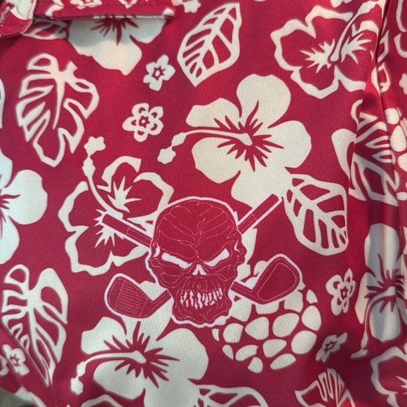Tattoo Golf Aloha Series Pink/Off White Hibiscus Print Golf Shirt. Size Large. - Picture 10 of 11